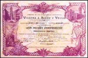 Tarjeta postal acción ff.cc alcoy-villena 1910